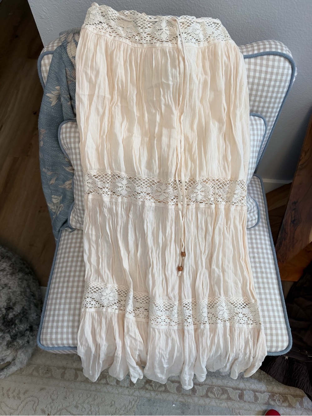 NWT EARTHBOUND Cream Crochet-Trim Maxi Skirt